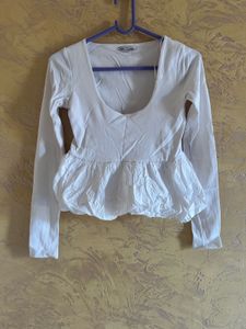 White Peplum Long Sleeve Top