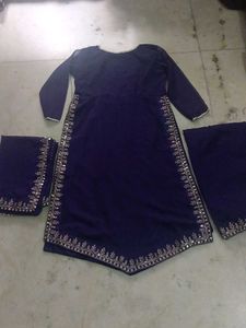 Embroidered Navy Blue Kurta Set