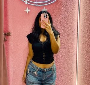Black Lace Trim Crop Top