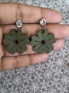 Olive Green Flower Earrings
