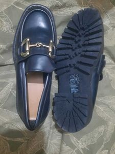 H&amp;M Black Loafers with Gold Buckle