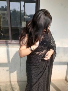 Elegant Black Sequined Saree