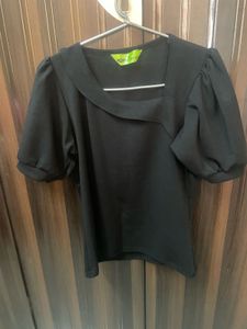 Chic Black Top with Puff Sleeves