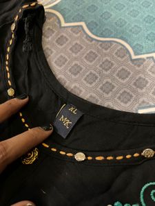Floral Embroidered Black Kurti