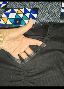 Black Ruched V-Neck Top