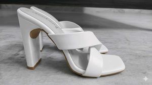 Chic White Block Heel Slides