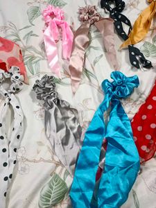Stylish long Scrunchies with Scarves (Set of 8)