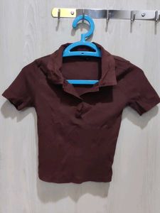 Bonkers Chic Brown Collared Crop Top