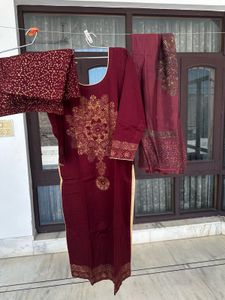 Maroon Kurta Set with Gold Print