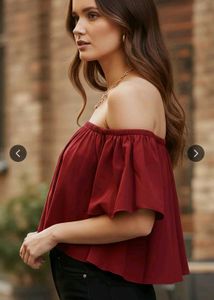 Maroon Off-Shoulder Flare Top