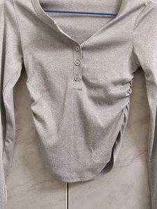 Grey Ruched Long Sleeve Top