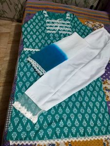 Teal &amp; White. Kurta Set With Dupatta