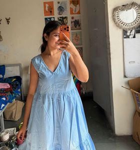 Light Blue V-Neck Tiered Dress
