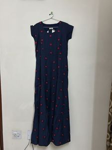 Navy Blue Polka Dot Maxi Dress