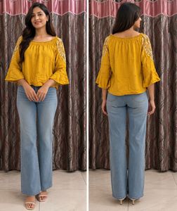 Yellow Off-Shoulder Lace Top