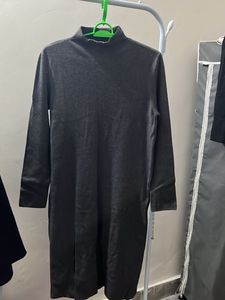 Charcoal Mock Neck Long Sleeve Dress