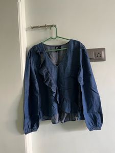 Stylish Ruffled Denim Blue Top