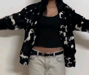 Cow Print Faux Fur Coat