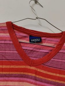 Striped V-Neck Long Sleeve Top