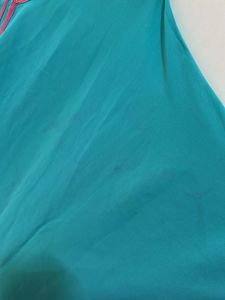 Blue Kaftan Top with Pink Pom Poms