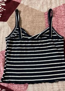 Striped Knot Front Crop Top