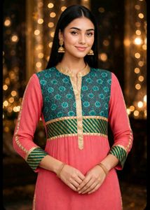 Beautiful Pink Kurta with Teal Embellishment