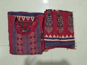 Elegant Red Printed Kurta Set with Dupatta