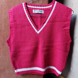 Pinkish red Knit Sweater Vest