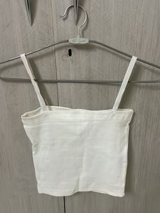 Amazon White Ribbed Spaghetti Strap Crop Top