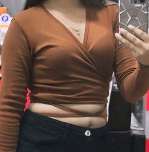 Wrap-Front Ribbed Knit Top
