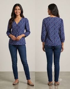 Chic Navy Blue Heart Print Top