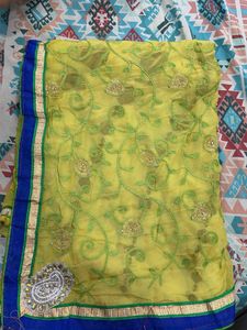 Embroidered Yellow Saree