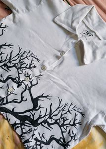 White Tree Print Top