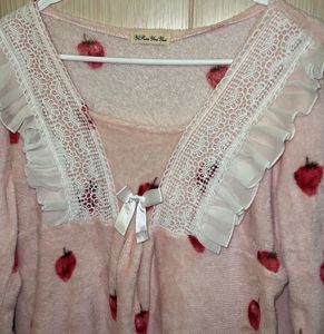 Kawaii Strawberry Print Nightgown