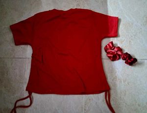Red Ruched Drawstring T-Shirt