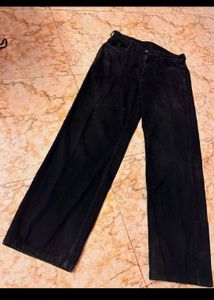 High-Waisted Wide-Leg Black Jeans