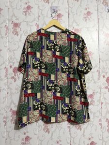 Retro Patchwork Print Blouse