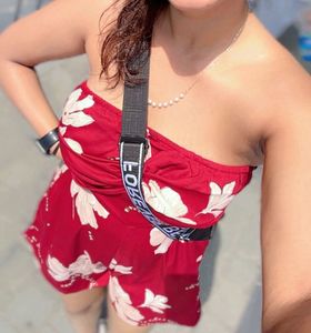 Chic Floral Print Strapless Playsuit