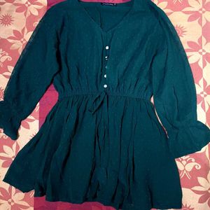 Chic Teal Textured Button-Up Dress