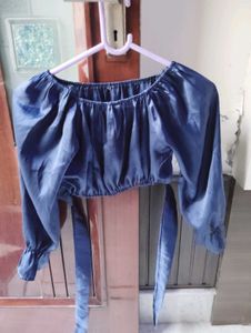 Stylish Blue Off-Shoulder Crop Top