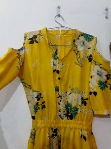 Yellow Floral Cold Shoulder Jumpsuit