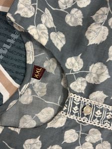 Elegant Grey Leaf Print Kurta set
