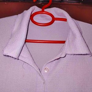 Light Purple Textured Short Sleeve Button-Up Top