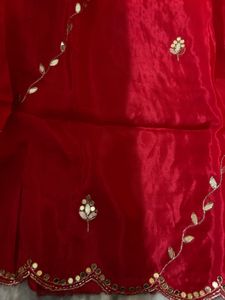 Vibrant Red Silk Saree with Embellishments