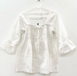 White Smocked Embroidered Top