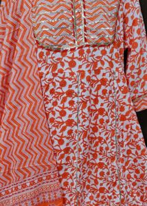 Vibrant Orange Floral Print Kurta Set