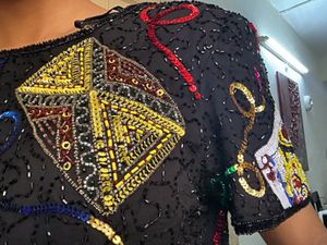 Sequin Embellished Card Game Top LAURENCE KAZAR