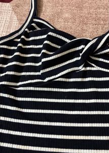 Striped Knot Front Crop Top