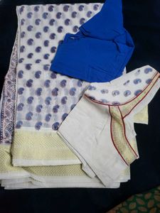 Elegant white and blue saree