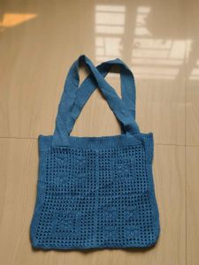 Blue Knitted Tote Bag
